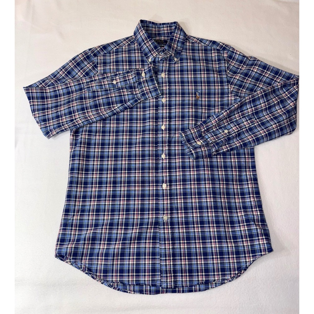 Polo Ralph Lauren Button Down Mens size Medium Blue Plaid Classic Fit Cotton